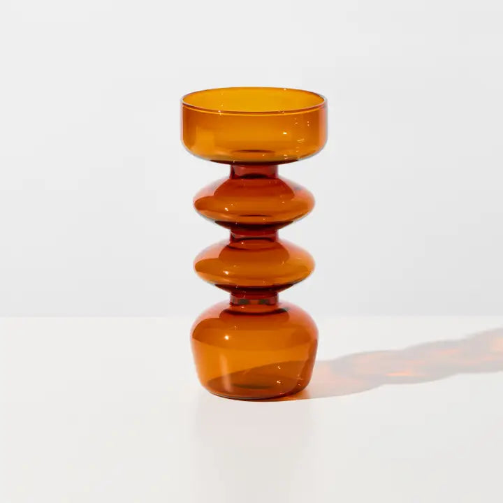 Curvy Glass Vase / Candle Holder - Amber