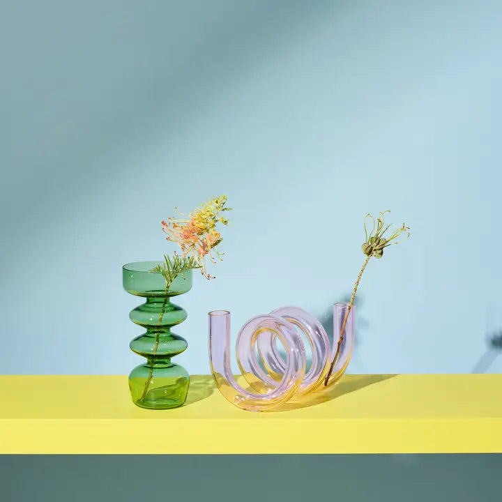 Curvy Glass Vase / Candle Holder- Green