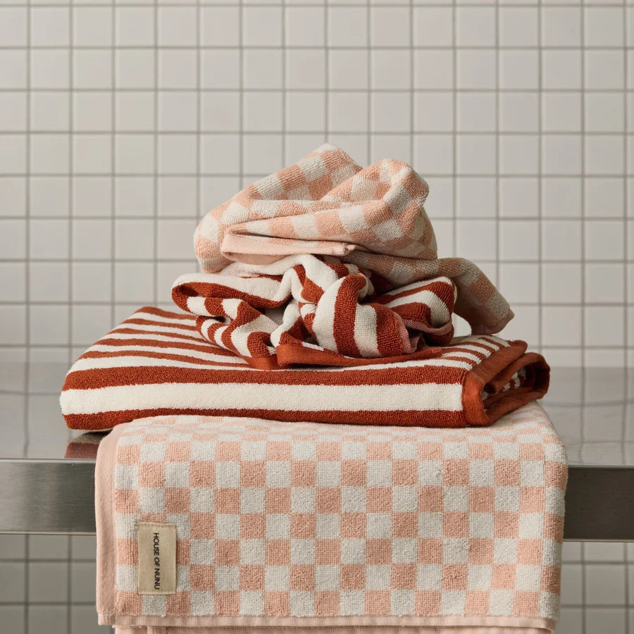 Bath + Hand Towel Set – Pink Check