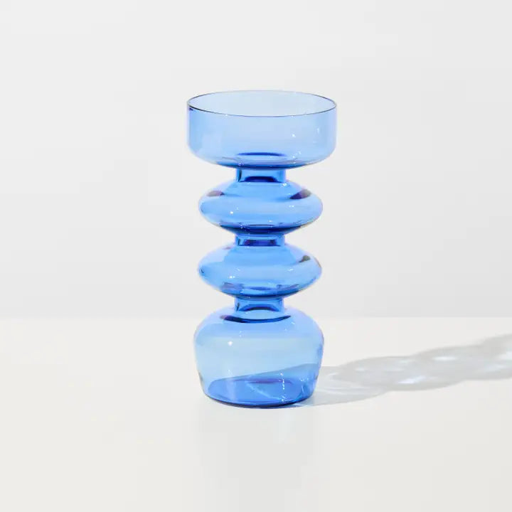 Curvy Glass Vase / Candle Holder - Blue
