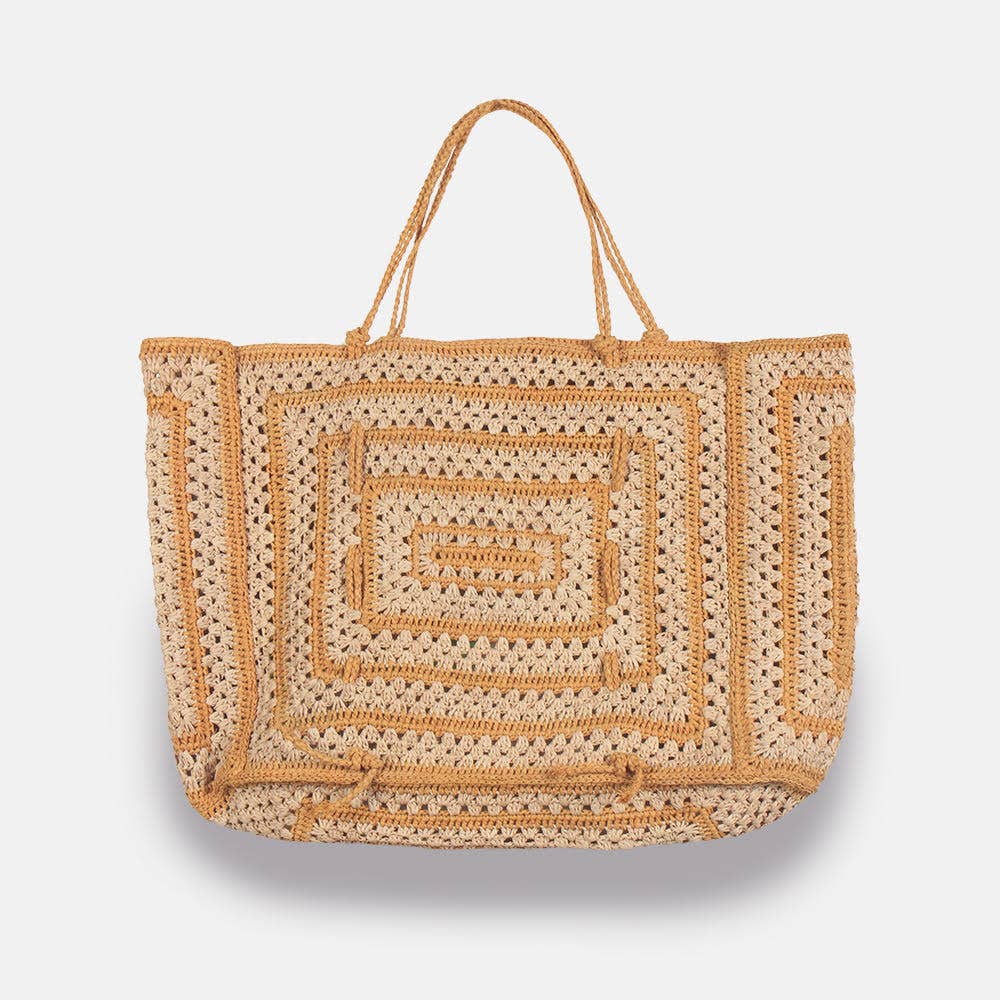Two Tone Raffia Tote – Natural
