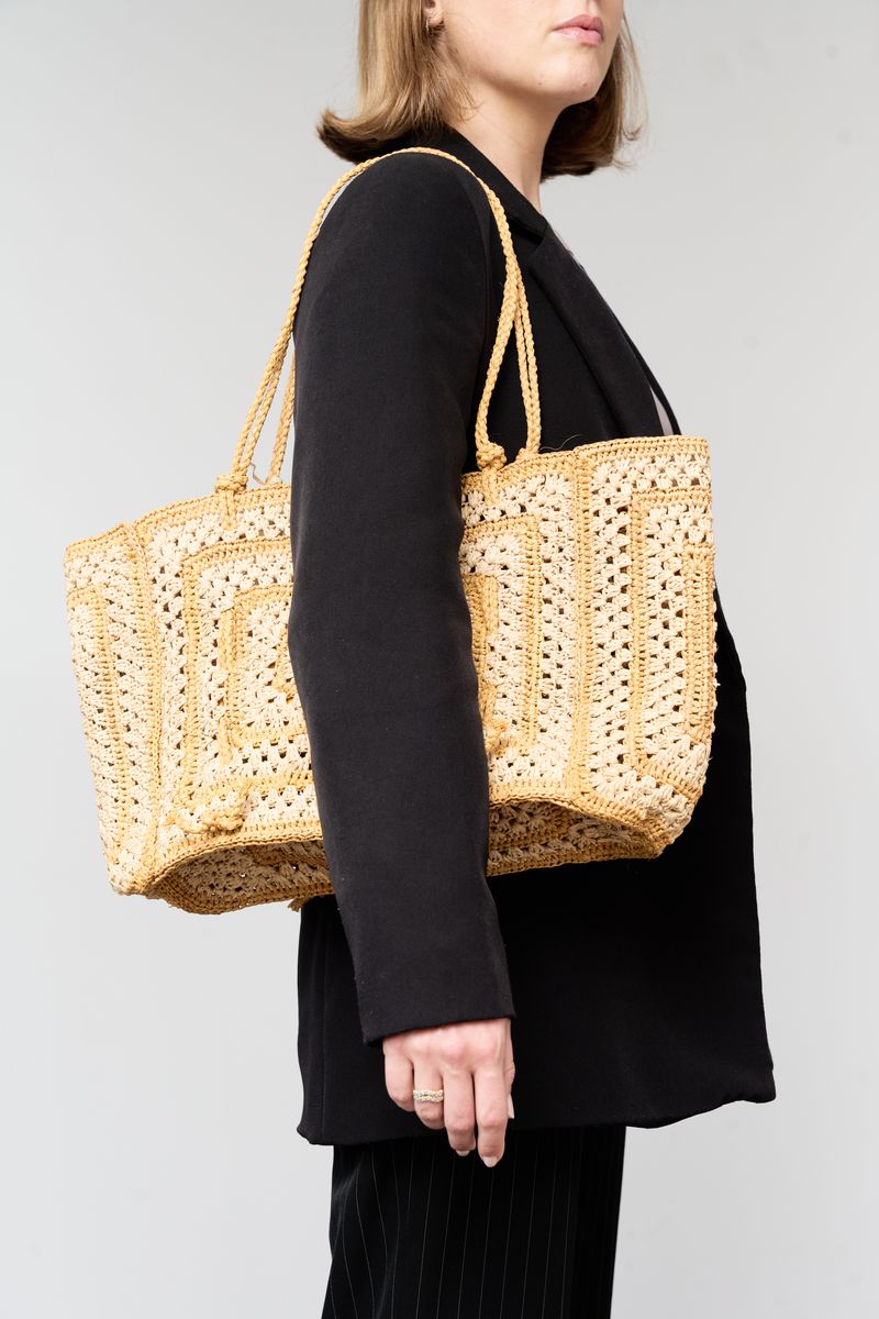 Two Tone Raffia Tote – Natural