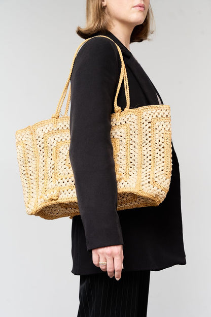 Two Tone Raffia Tote – Natural