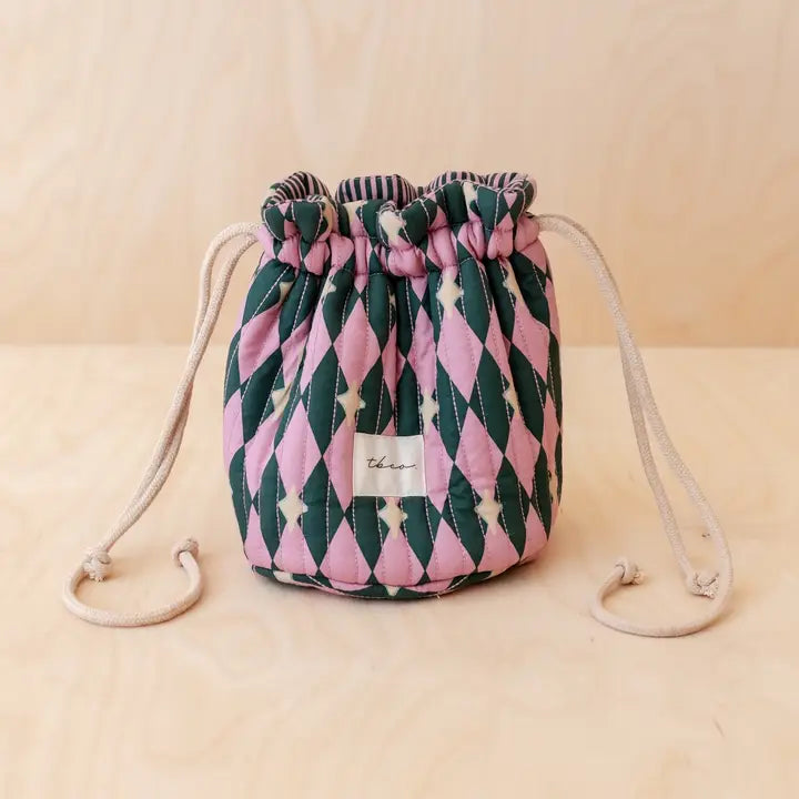 Cotton Wash Bag –  Pink Harlequin