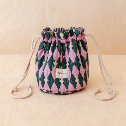 Cotton Wash Bag –  Pink Harlequin