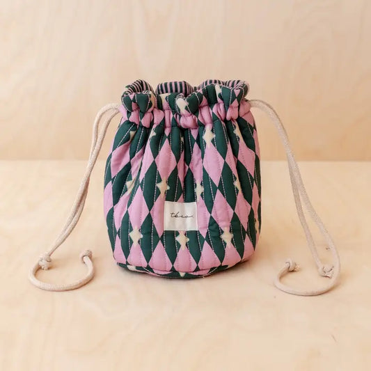 Cotton Wash Bag –  Pink Harlequin