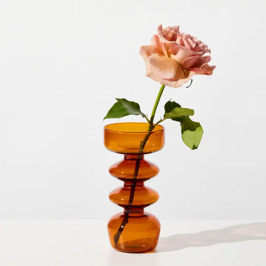 Curvy Glass Vase / Candle Holder - Amber