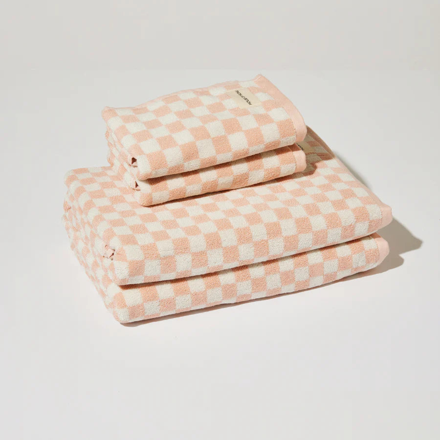 Bath + Hand Towel Set – Pink Check