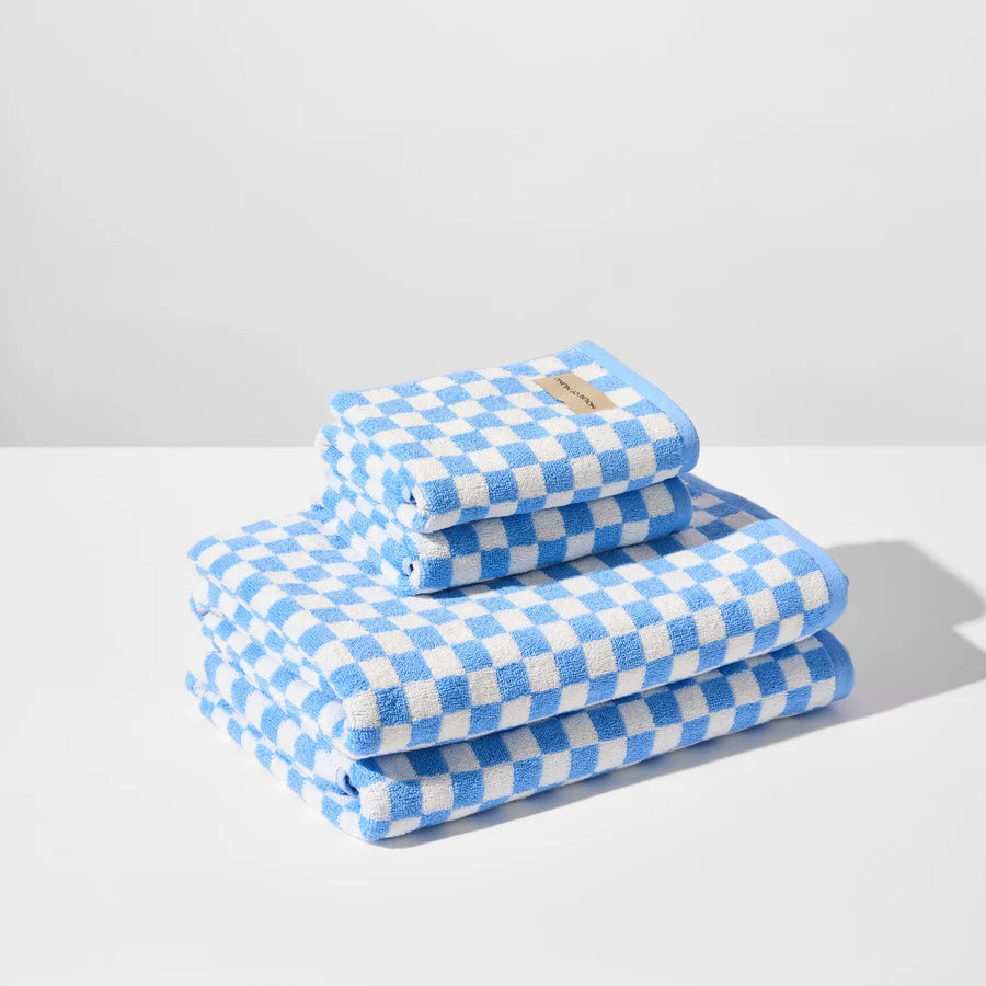 Towel + Bath Mat Set - Sky Blue Check