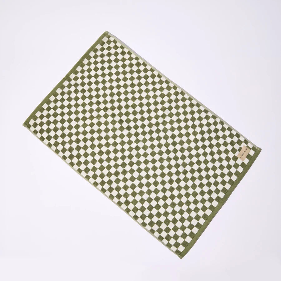 Towel + Bath Mat Set - Olive Green Check