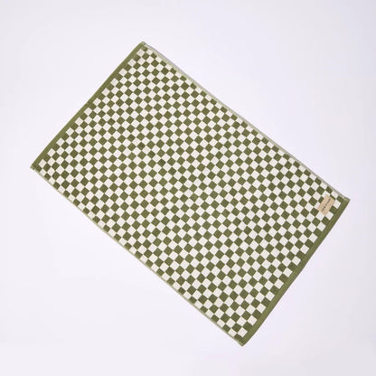Towel + Bath Mat Set - Olive Green Check
