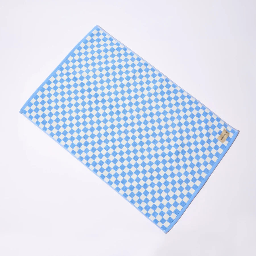 Towel + Bath Mat Set - Sky Blue Check