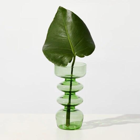 Curvy Glass Vase / Candle Holder- Green