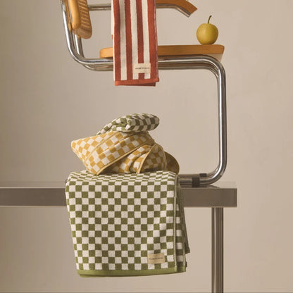 Towel + Bath Mat Set - Olive Green Check