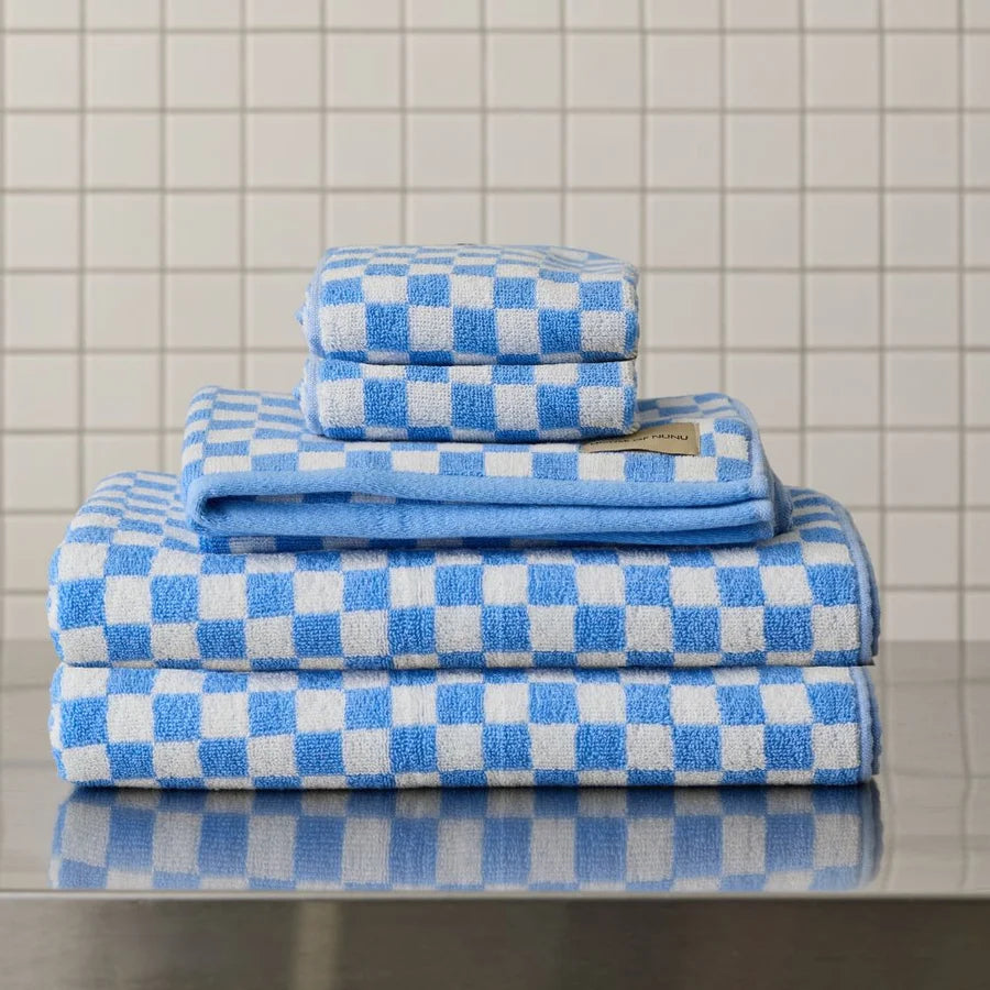 Towel + Bath Mat Set - Sky Blue Check