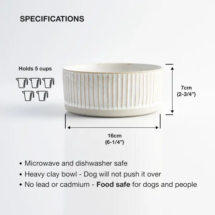 Dog Water Bowl – White Scalloped Stoneware