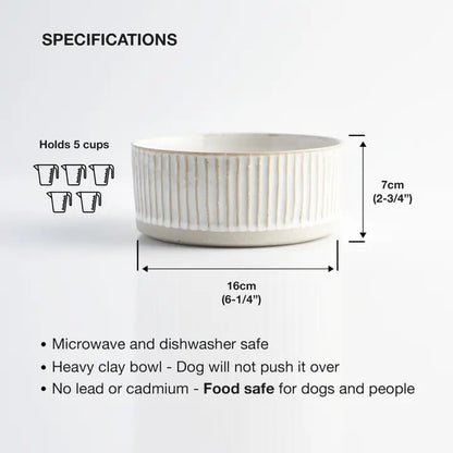 Dog Water Bowl – White Scalloped Stoneware