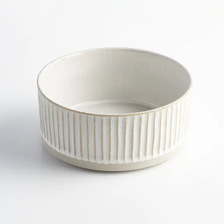 Dog Water Bowl – White Scalloped Stoneware