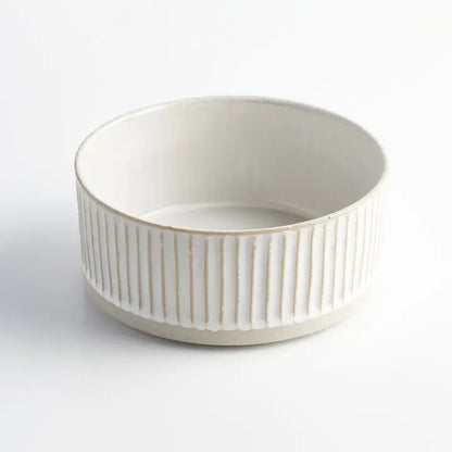 Dog Water Bowl – White Scalloped Stoneware